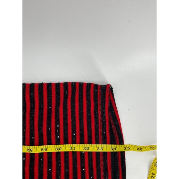 Express Women's Long Sleeve Black Red Striped Knit Sequin Sweater Dress Size M - Picture 14 of 15